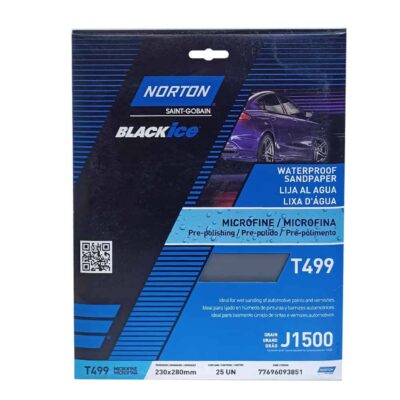 Lija al Agua Microfina T499 Grano 1500 Norton 9" x 11" (77696093851)