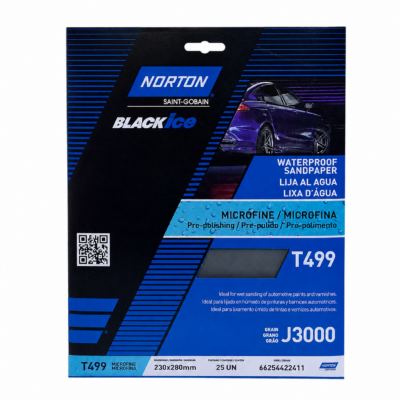 Lija al Agua Microfina T499 Grano 3000 Norton 9" x 11" (66254422411)